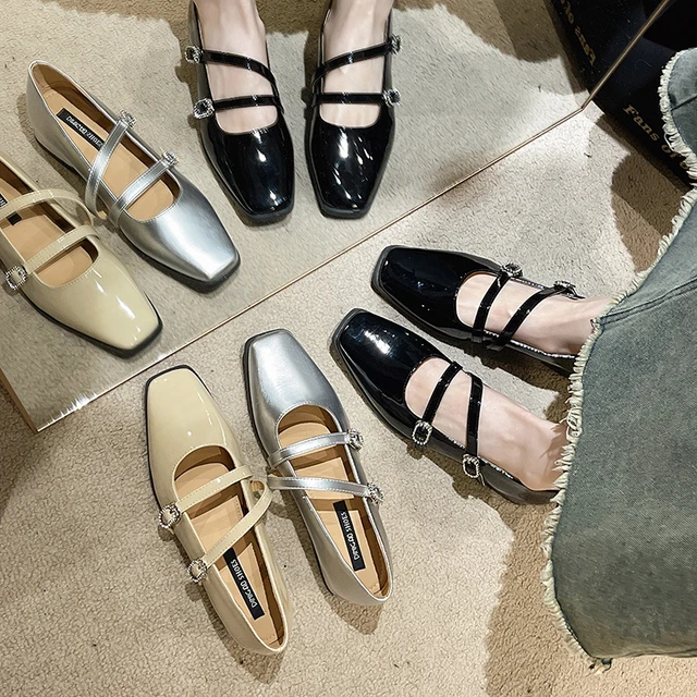 Nieuwe Vrouwen Flats Lakleer Mary Jane Schoenen Dubbele Gesp Dames Schoenen Vierkante Teen Vintage Zapatos Mujer Lente Herfst 1332N AliExpress