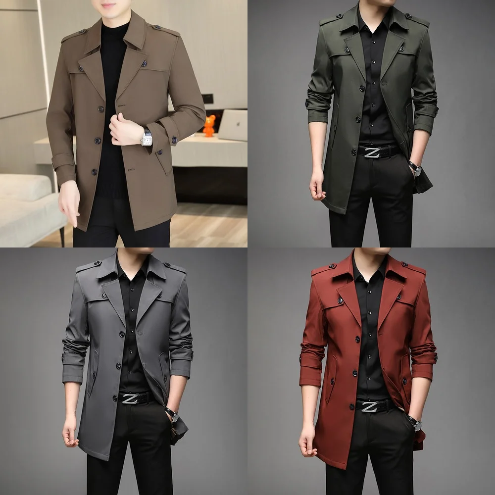

Windbreaker Jacket Men's Lightweight Simple Trench Coat Autumn Korean Style Mid Length Jacket 9 Colors Drop Shipping
