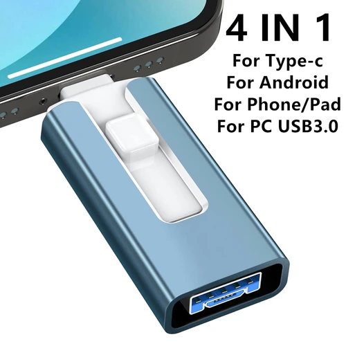 Para iPhone Usb 3,0 unidad Flash 512GB 256G 2TB 1TB 128G 64G 32G para iPhone con interfaz 4 en 1 tipo micro colgante para Ipad