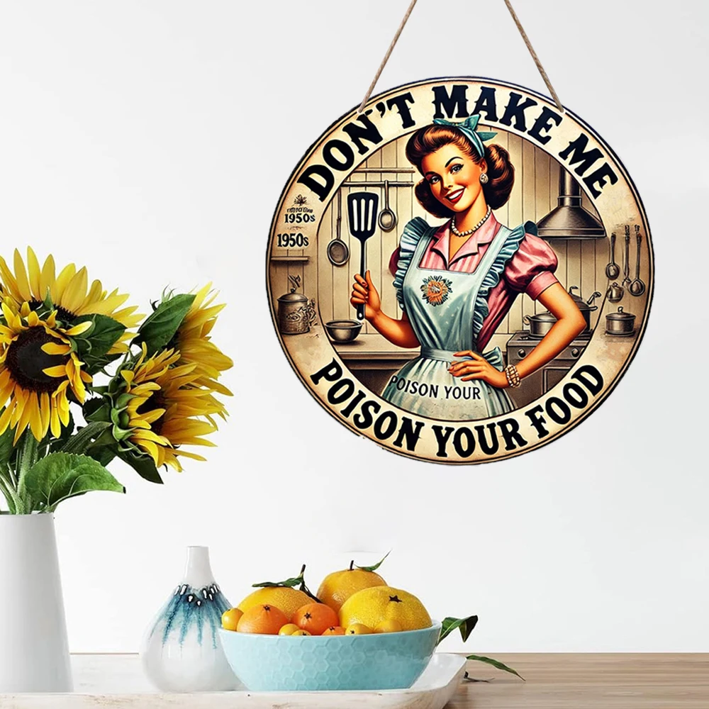 1pc Vintage Kitchen Wooden Sign: Don't Let Me Poison Your Food - 20X20 cm (7.8X7.8 in) wooden flat deco sign for homes