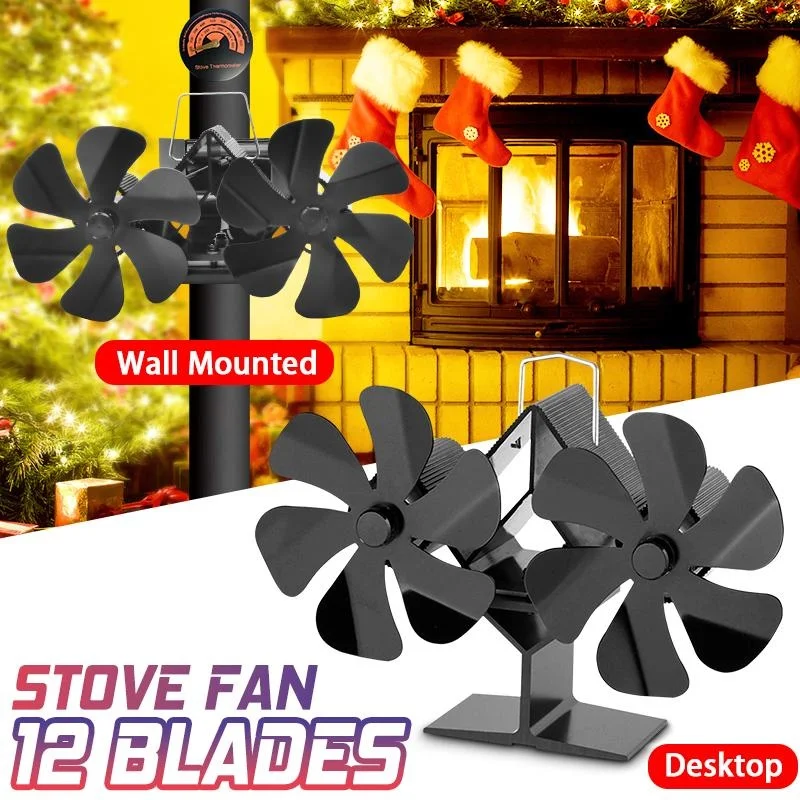 12 Blade Wood Stove Fan Heat Powered Fireplace Fan Log Wood Burner Eco-fan Quiet Fireplace Fan Heater Efficient Heat Distributio