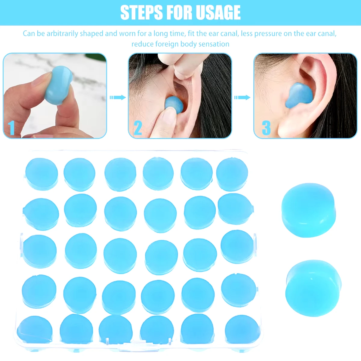 30pcs Silicone Ear Plugs Reusable Silicone Earplugs for Sleeping Swimming Studying Flying Noise Reduction Flexible Ear Plugs