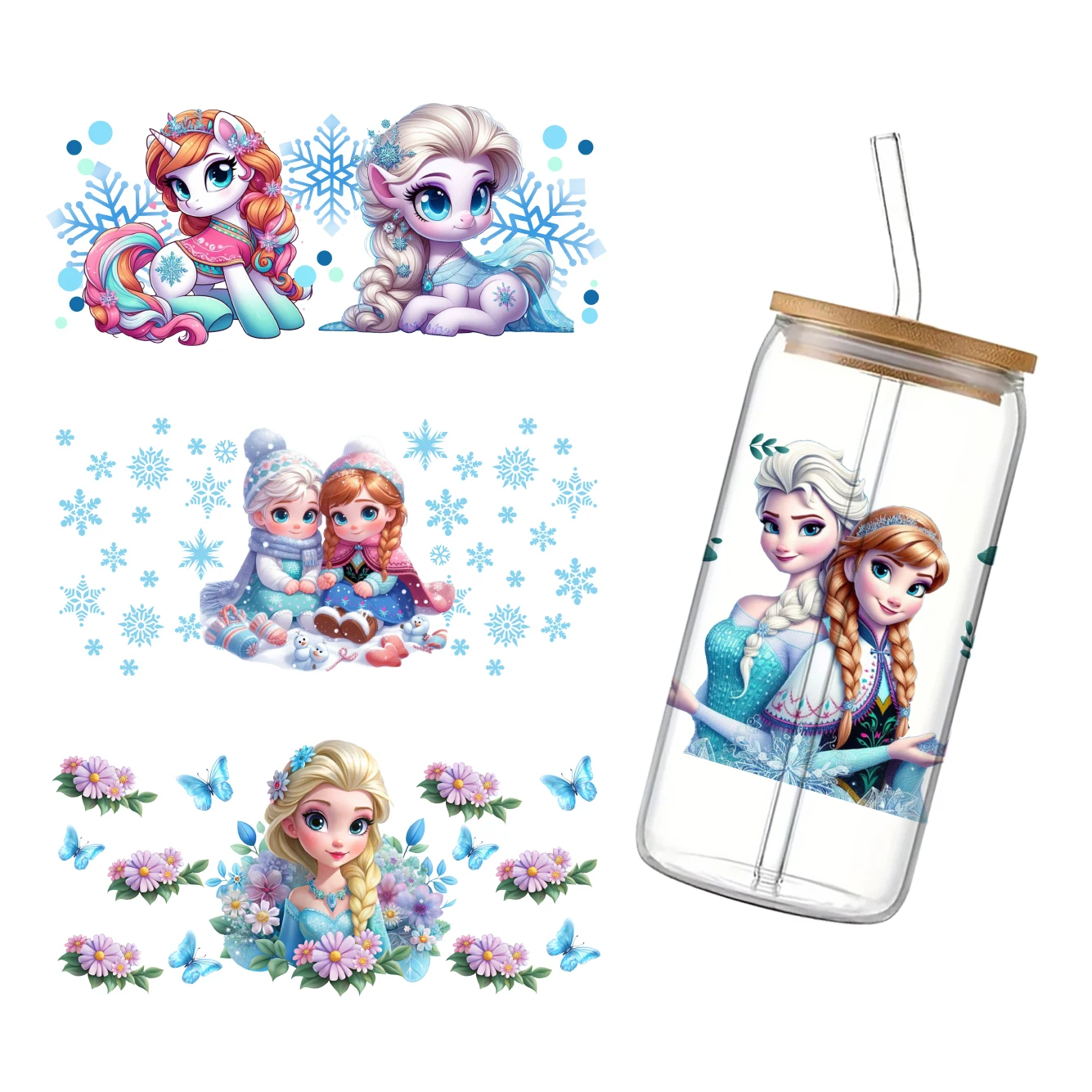 Disney Mini Frozen Princess Эльза Анна с принтом УФ DTF переводная наклейка водонепроницаемая для стеклянных чашек 16 унций наклейки