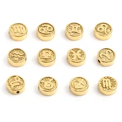 Stainless Steel Constellation Spacer Beads Flat Round Gold Color For Jewelry Making Findings 10mm Dia., Hole: Approx 1.8mm, 1PC