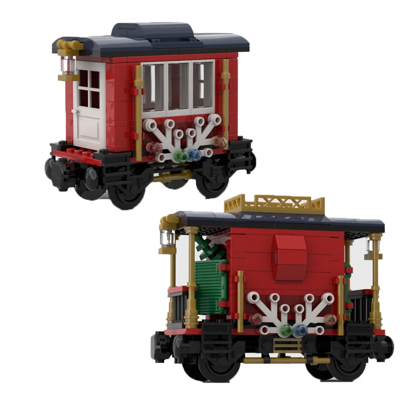 Moc Building Bricks Winter Holiday Train Brake Van / Train Battery Car Model Technology Modular Block Gift Christmas Toy DIY Set