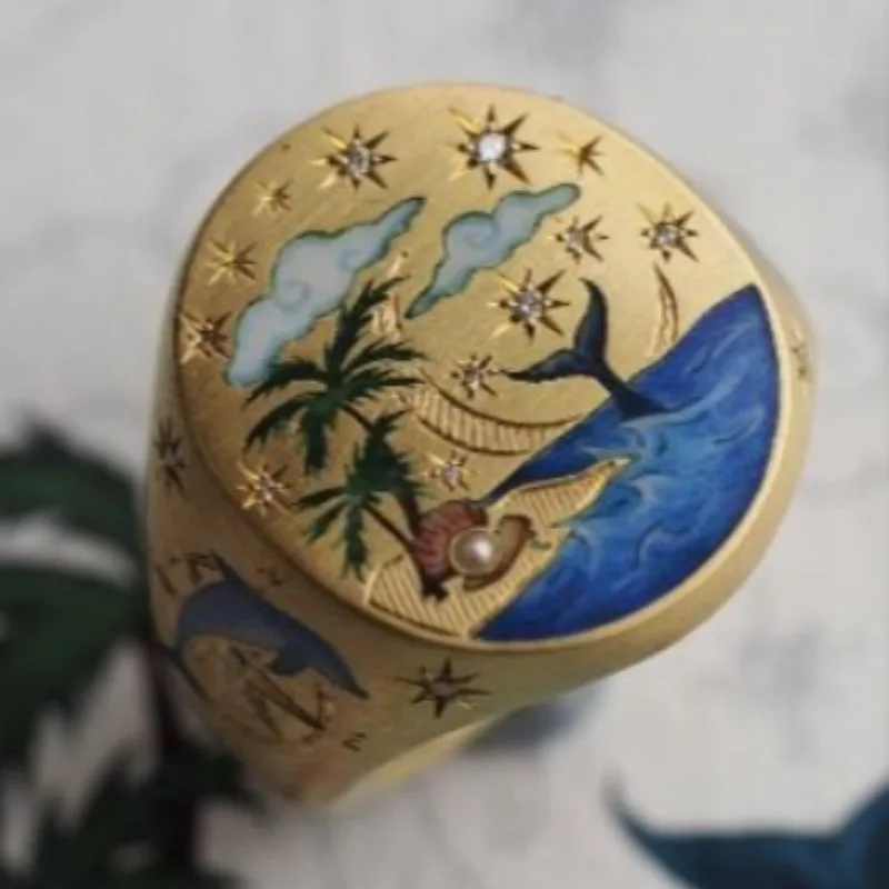 Vintage handgeschnitzter Damenring mit Strandmuster, goldfarbenes Metall, geometrisch, für den täglichen Gebrauch, Party-Schmuck, Jubiläumsgeschenk