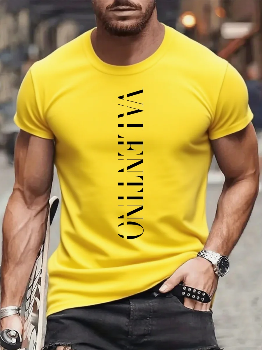 تي شيرت رجالي صيفي برقبة دائرية وأكمام قصيرة مطبوع من العلامة التجارية الفاخرة - ملابس الشارع للصيف، قميص رجالي أصلي