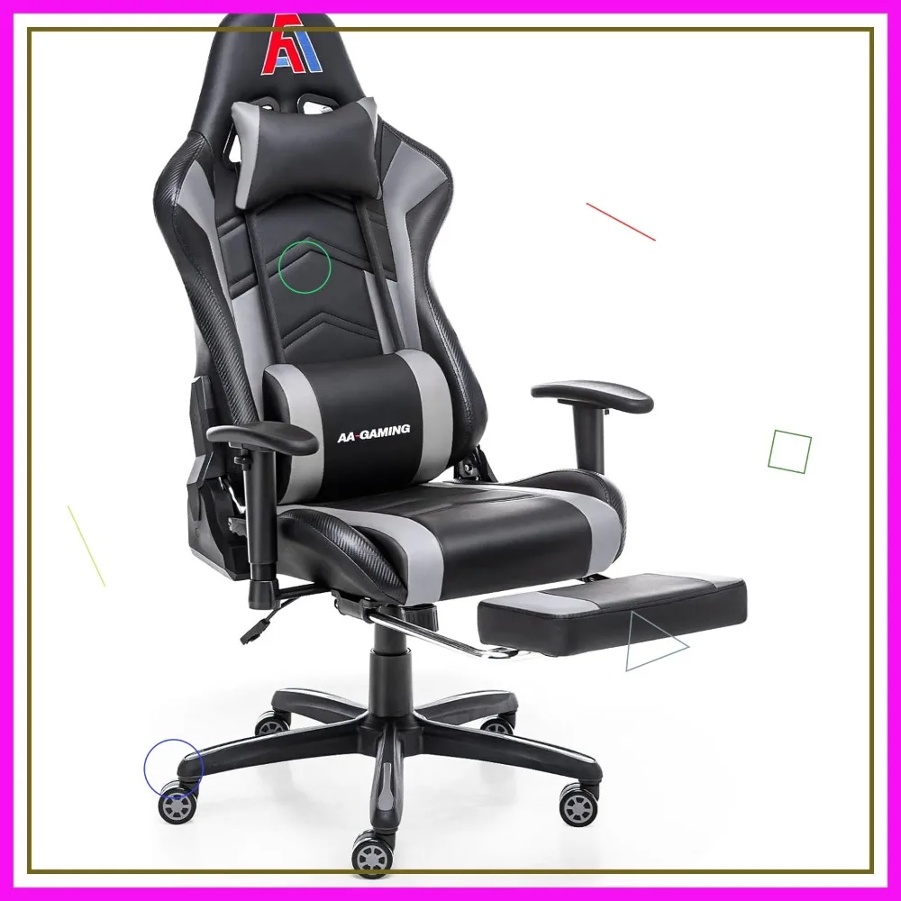 

Ergonomic High Back Gaming Chair with Footrest, Lumbar Support, Adjustable Office Chair - Upgraded Black/Grey