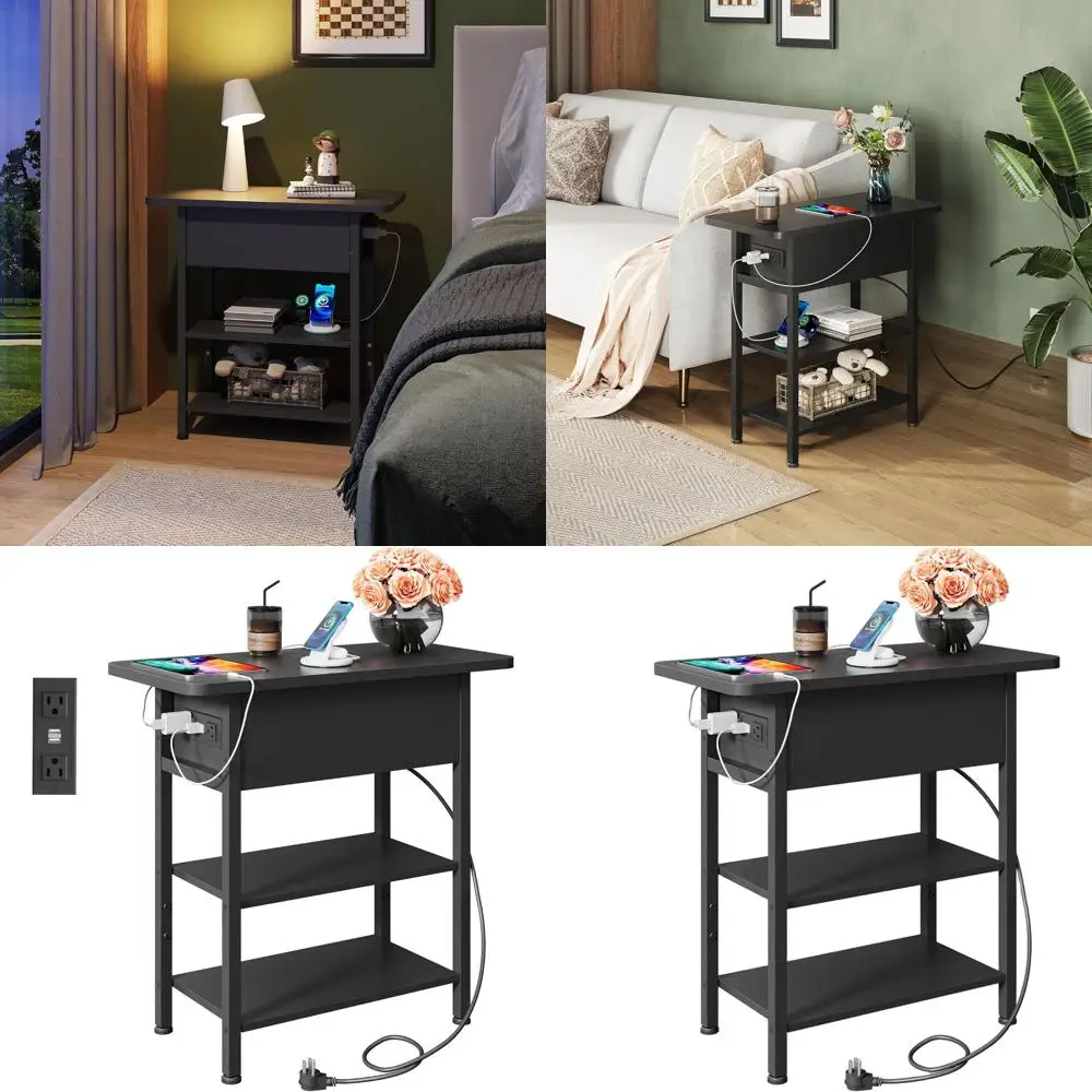 

Narrow Flip-Top End Table with Storage and Charging Ports