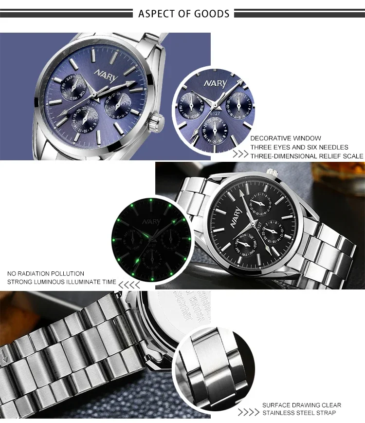 Luxury Watch for Women Luxury Fashion Rhinestone Stainless Steel Fake Three Eyes Quartz Women Watch Gift for Lady Relógio Femino