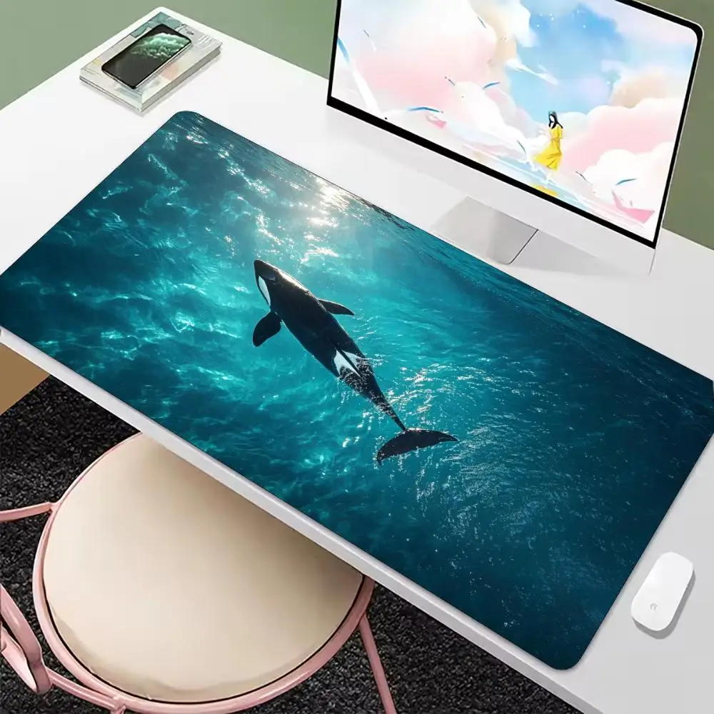 Blue Ocean Underwater Orca Killer Whale Large Desk Mouse Pad Non Slip Rubber Keyboard Mat For Office Laptop Gaming Setup