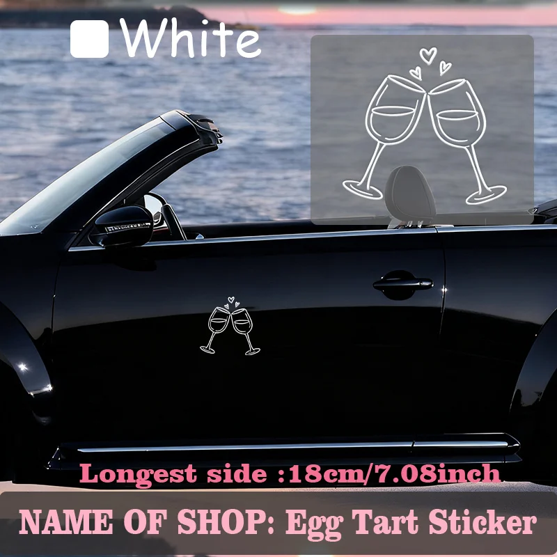 Heart Between Clinking Wine Glasses Transparent Vinyl Decal Multi Color Waterproof Removable Car Motorcycle Decor
