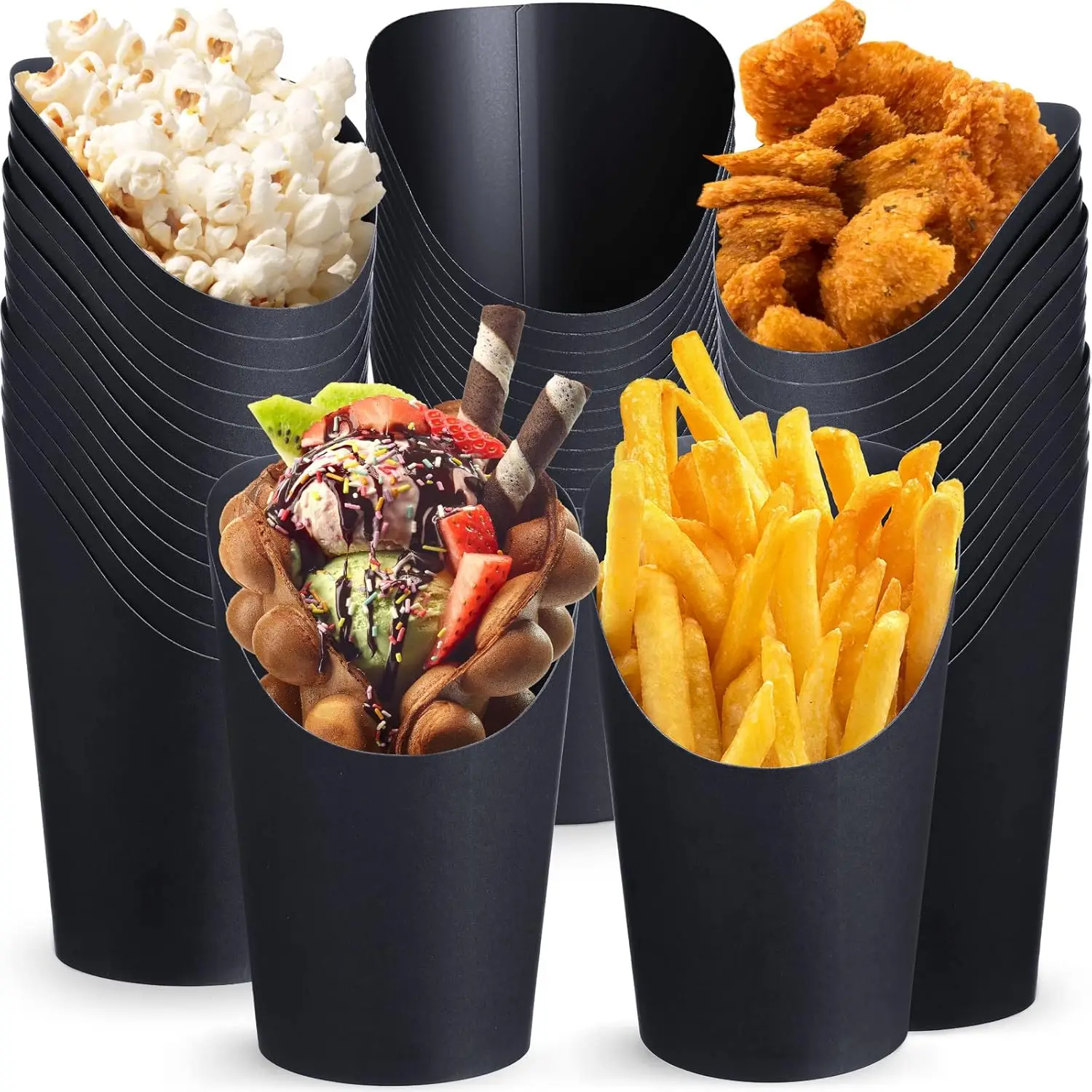 

150 Pcs Disposable Charcuterie Cups 16 oz French Fry Cups Black Popcorn Box Kraft Paper for Halloween Party Serving Trea