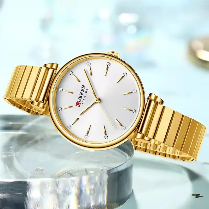 

Curren 9081, элегантные модные брендовые женские кварцевые часы, водонепроницаемые, для отдыха, простые женские часы с золотым и серебряным стальным ремешком