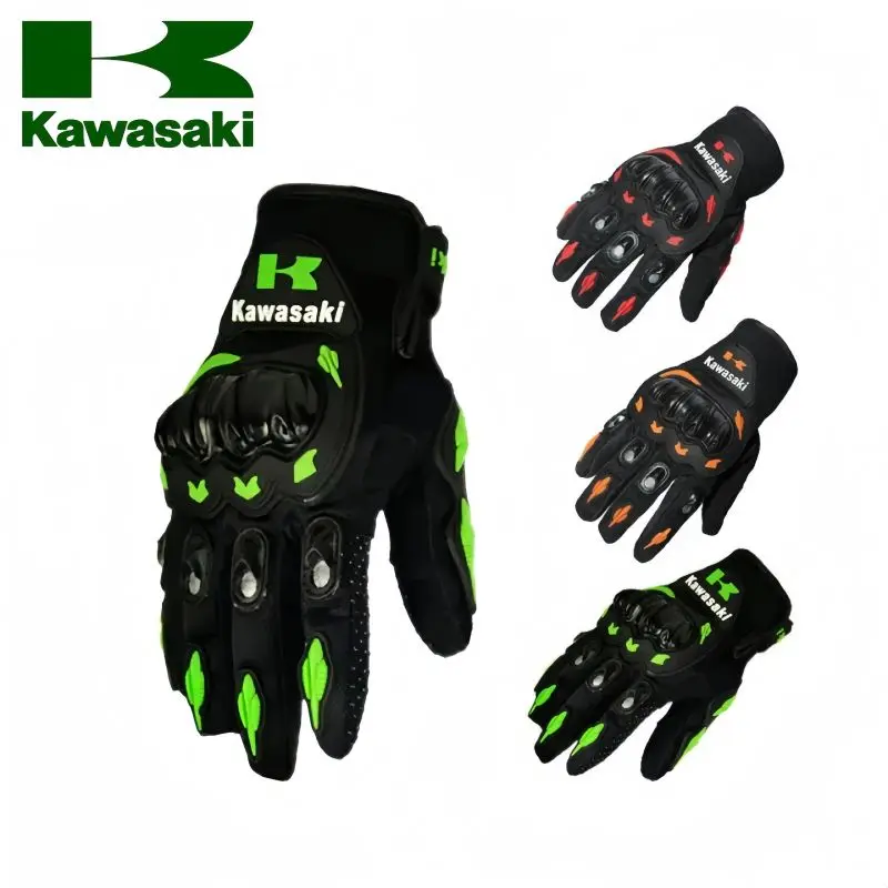 New Kawasaki Motorcycle Gloves Outdoor Sports Protection Riding Off road Bicycle Gloves Breathable All Finger Racing Gloves