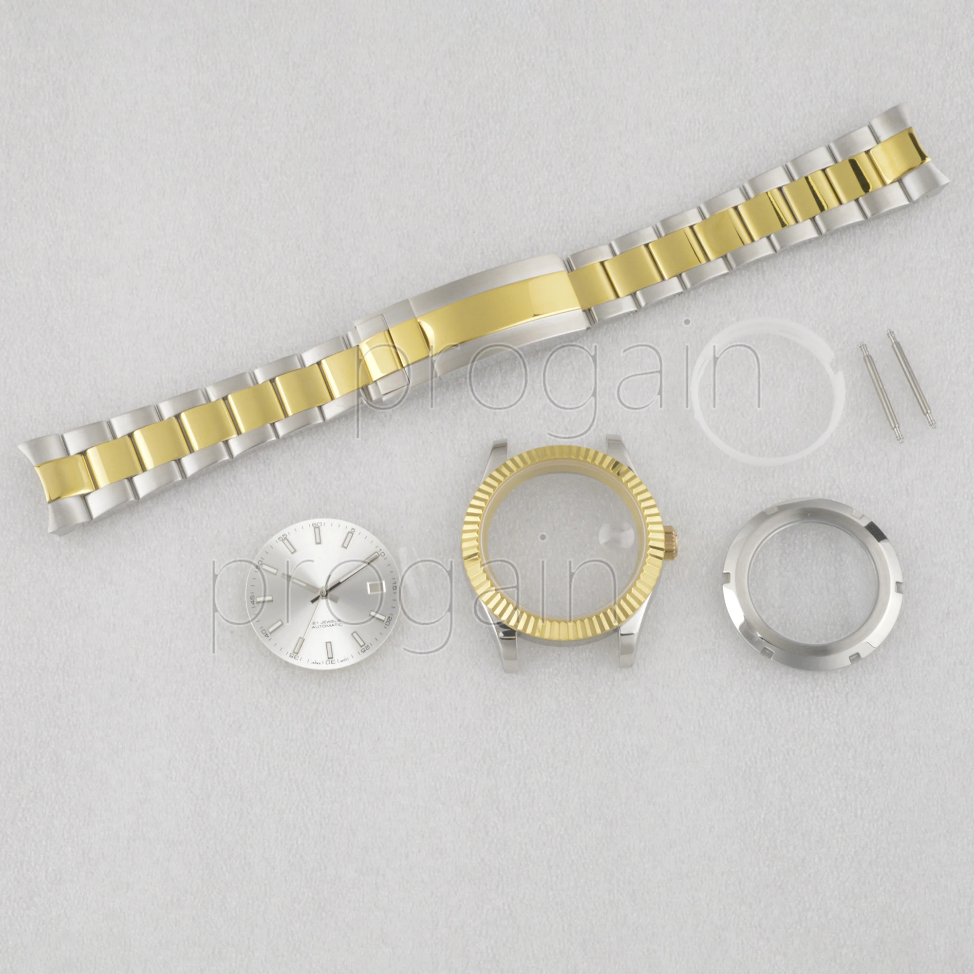 41 mm NH35-Gehäusearmband für Datejust Edelstahl-Oyster-Band, Zifferblatt, leuchtende Zeiger, Saphirglas, passend für NH35-Uhrwerk