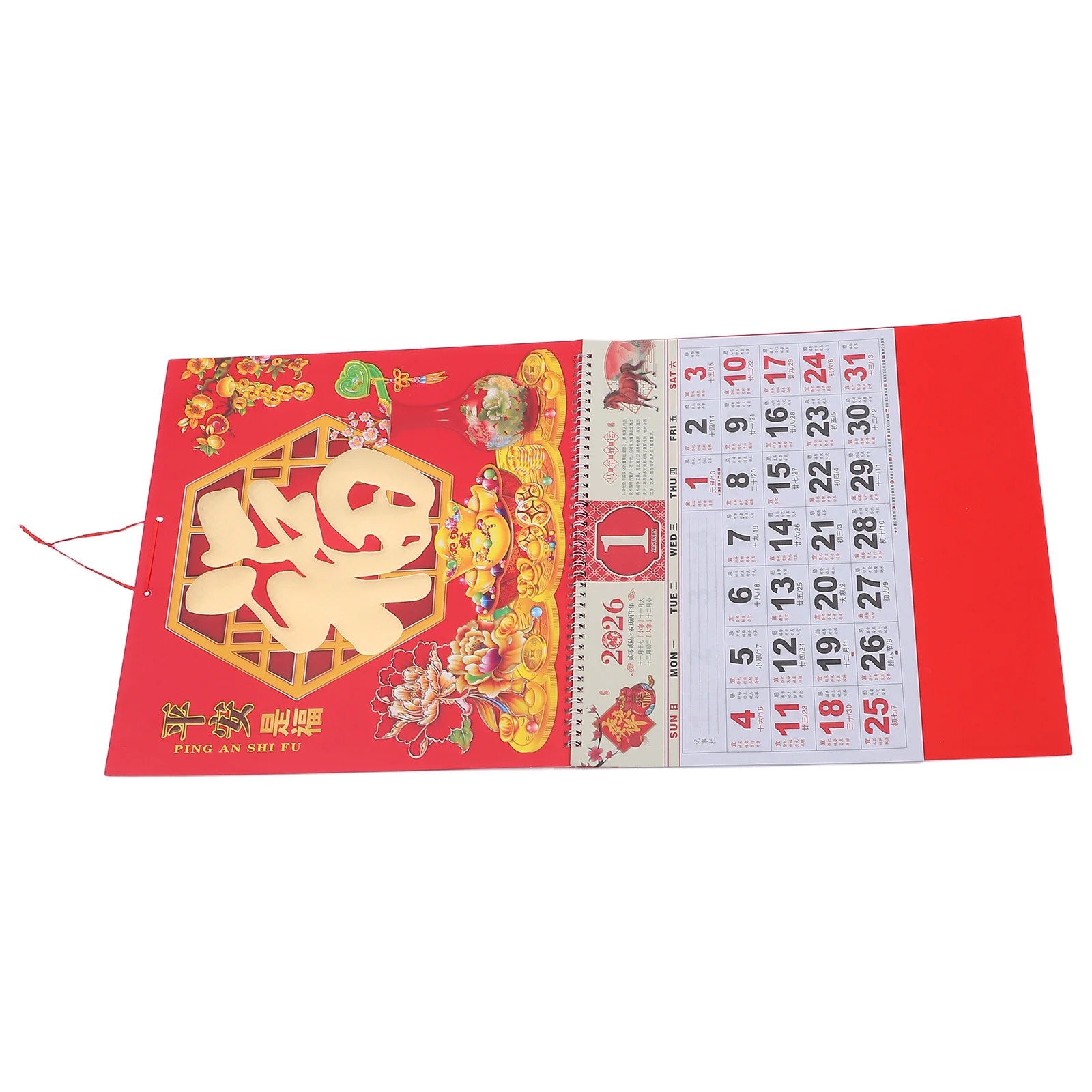 

2026 Year of Horse Chinese Lunar Calendar Featuring Gold Foil Fu Ornament Beautiful Wall Hanging Decor for Home Restaurant