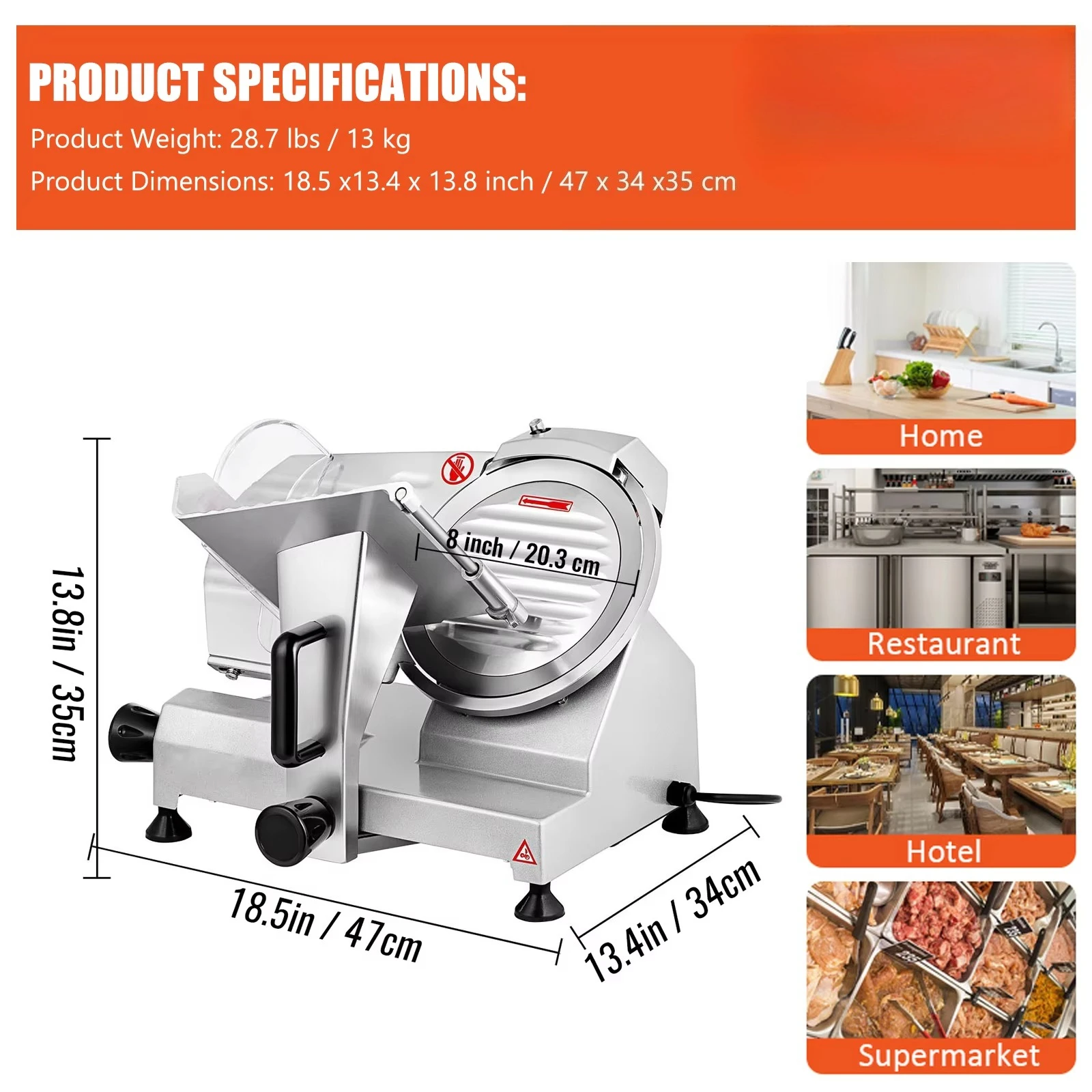 8-Inch 220mm Aluminum Alloy Mini Semi-Automatic Frozen Meat Slicer Machine 180W Bacon Sausage Slicer for Home Restaurant Use New