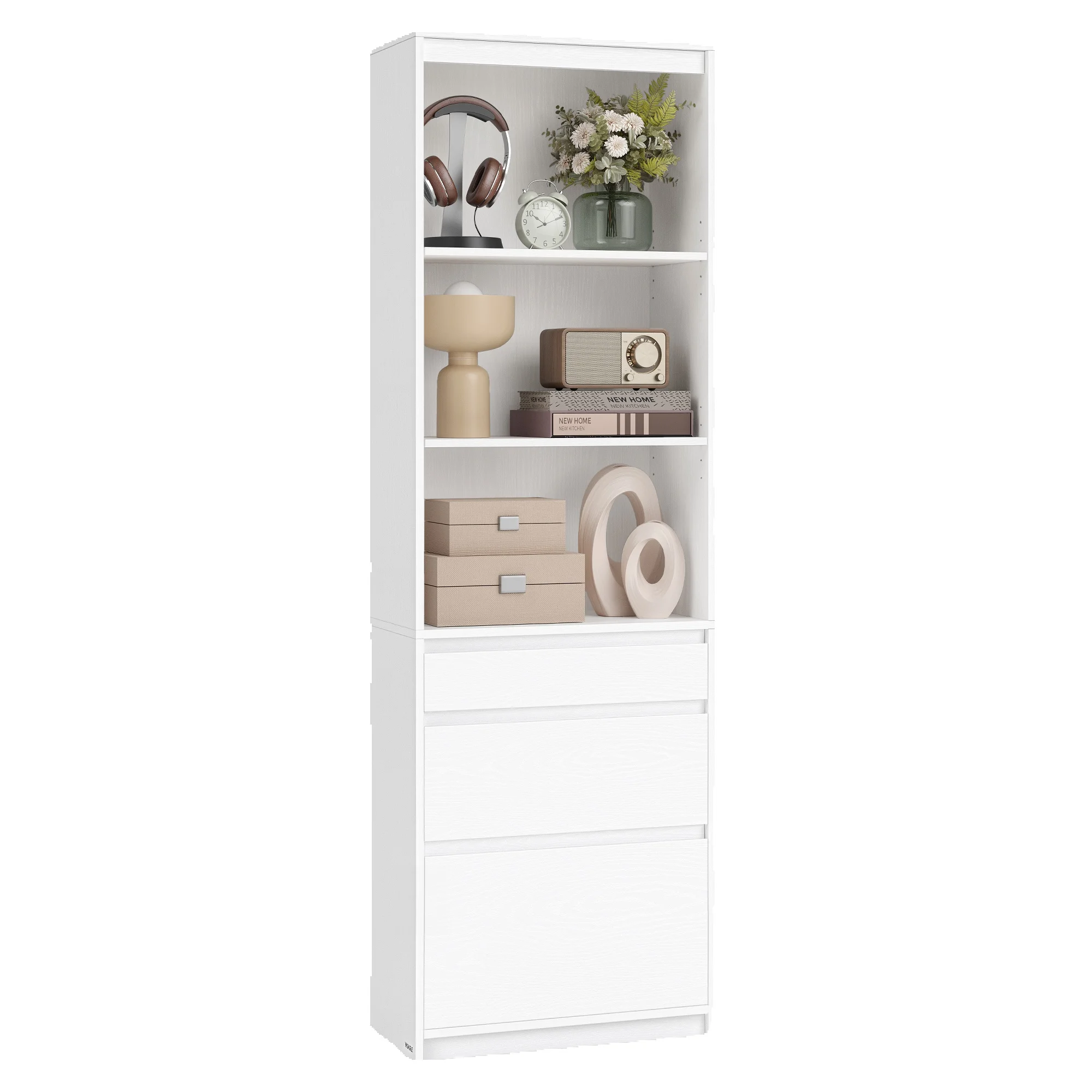 VASAGLE Boekenkast, hoge kast, 3 verschillende maten lades, verstelbare planken, 180 cm hoog - afbeelding 1