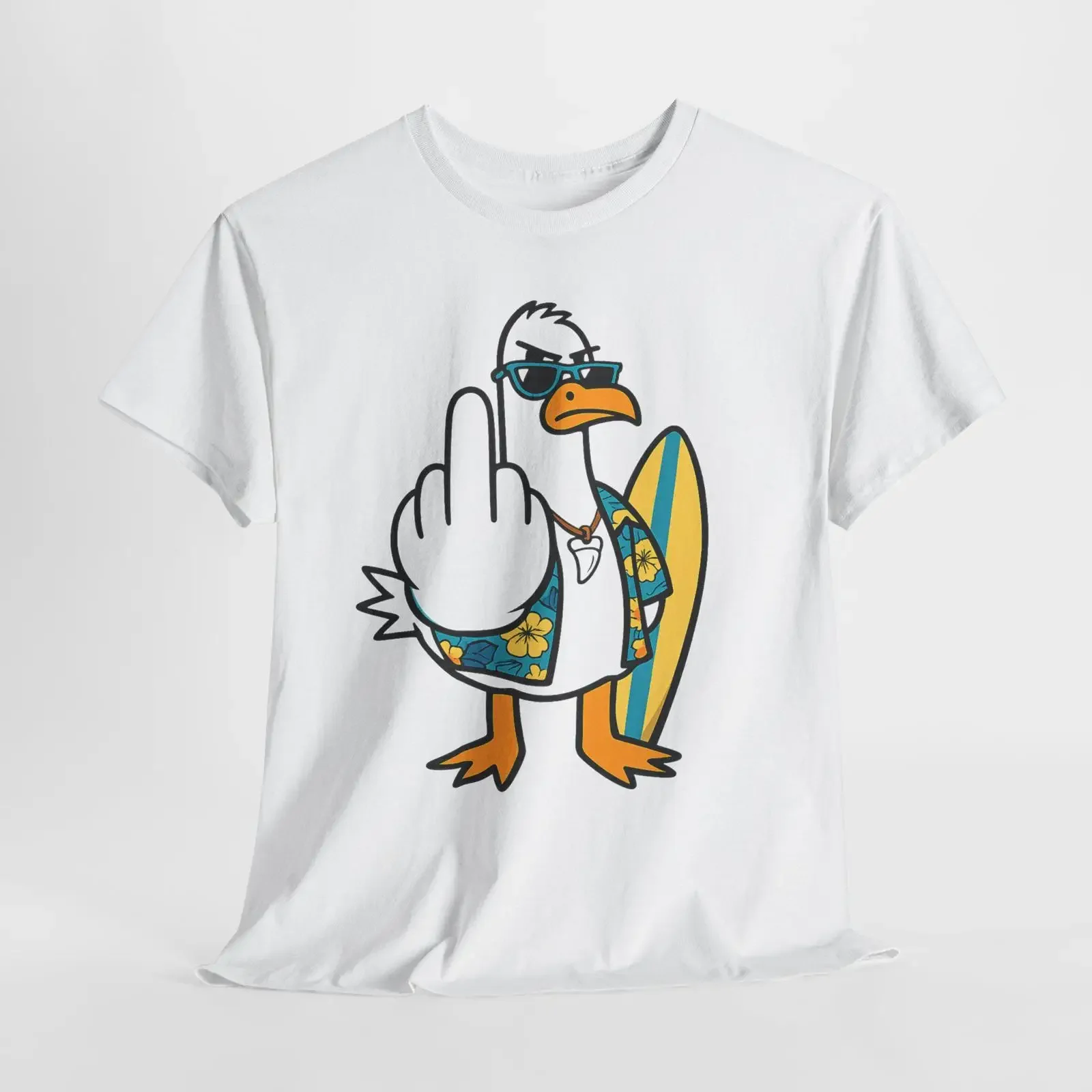 Men's 100 Cotton Funny T Shirt Angry Rude Surfing Seagull Middle Finger Casual Regular Fit Summer Sarcasm Top vintage Washed
