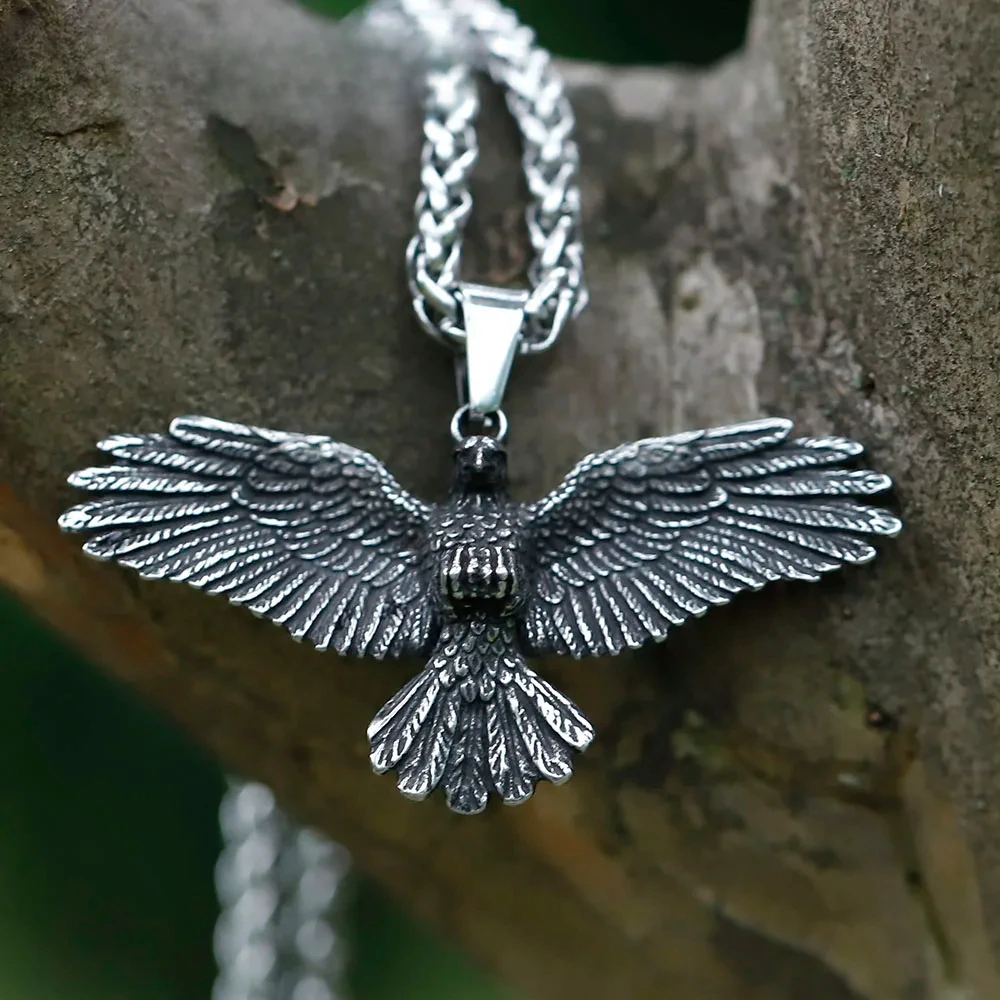 Novo masculino 316l aço inoxidável viking celta águia pássaro pingente colar escandinavo animal jóias presente
