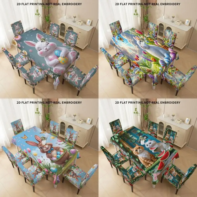 

Elastic chair cover Outdoor courtyard high-back chair cover, cute rabbit cat pattern, restaurant chair cover set
