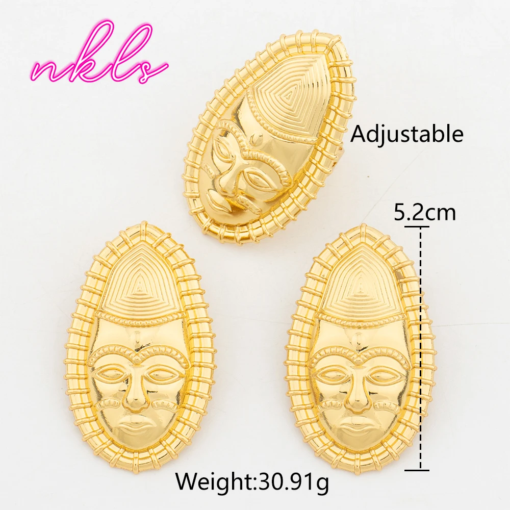 Dubai Copper Jewelry Set for Women Brazilian Gold Color Clip Earrings and Ring Set Weddings Party Accessories Jewellery Gifts