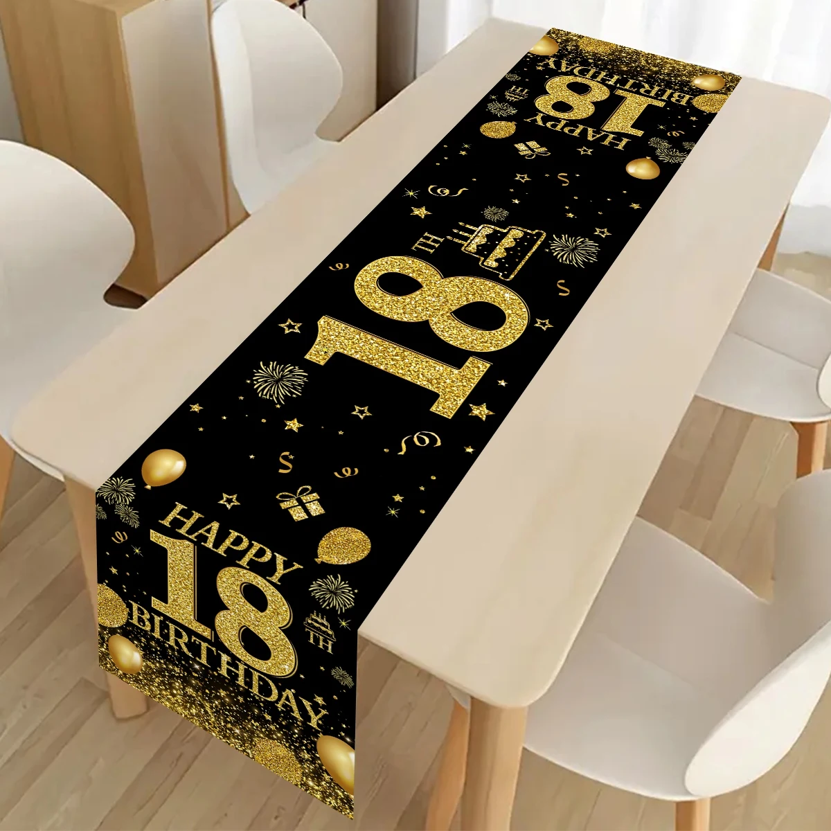 Black Gold Happy Birthday Table Runner 30th 40th 50th Birthday Party Table Decor For Home Anniversary Supplies