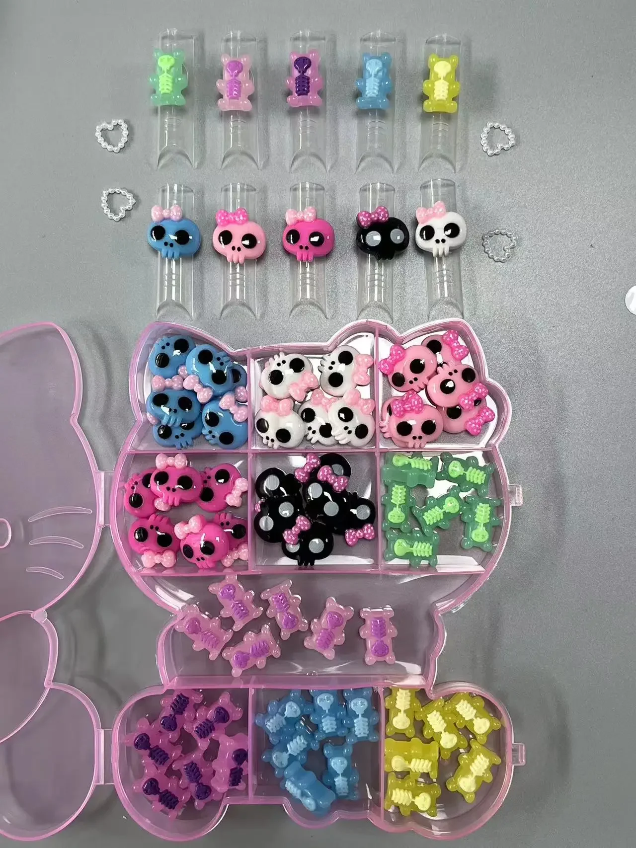 2024 New Skeleton Resin Jewelry Gems Box Set Trendy Skull Bear Kawaii 3D Nail Charms Art Decorations Cool Dazzling Bulk Supply