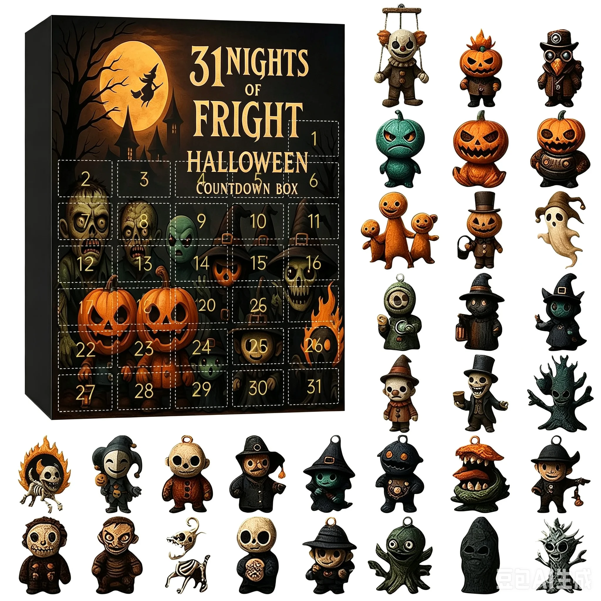 Halloween-Adventskalender 7/15/31-Tage Halloween-Countdown-Kalender mit Sammelbaren Gruseligen Figuren Überraschungsbox Halloween-Geschenke