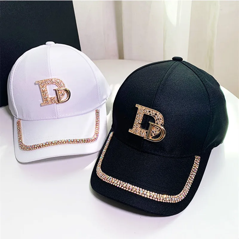 Women Summer Anti-UV Sunhat Baseball Cap Gold Sequins Diamond M D Letter Printed Club Hip Hop Cap Outdoor Sun Protection Visors