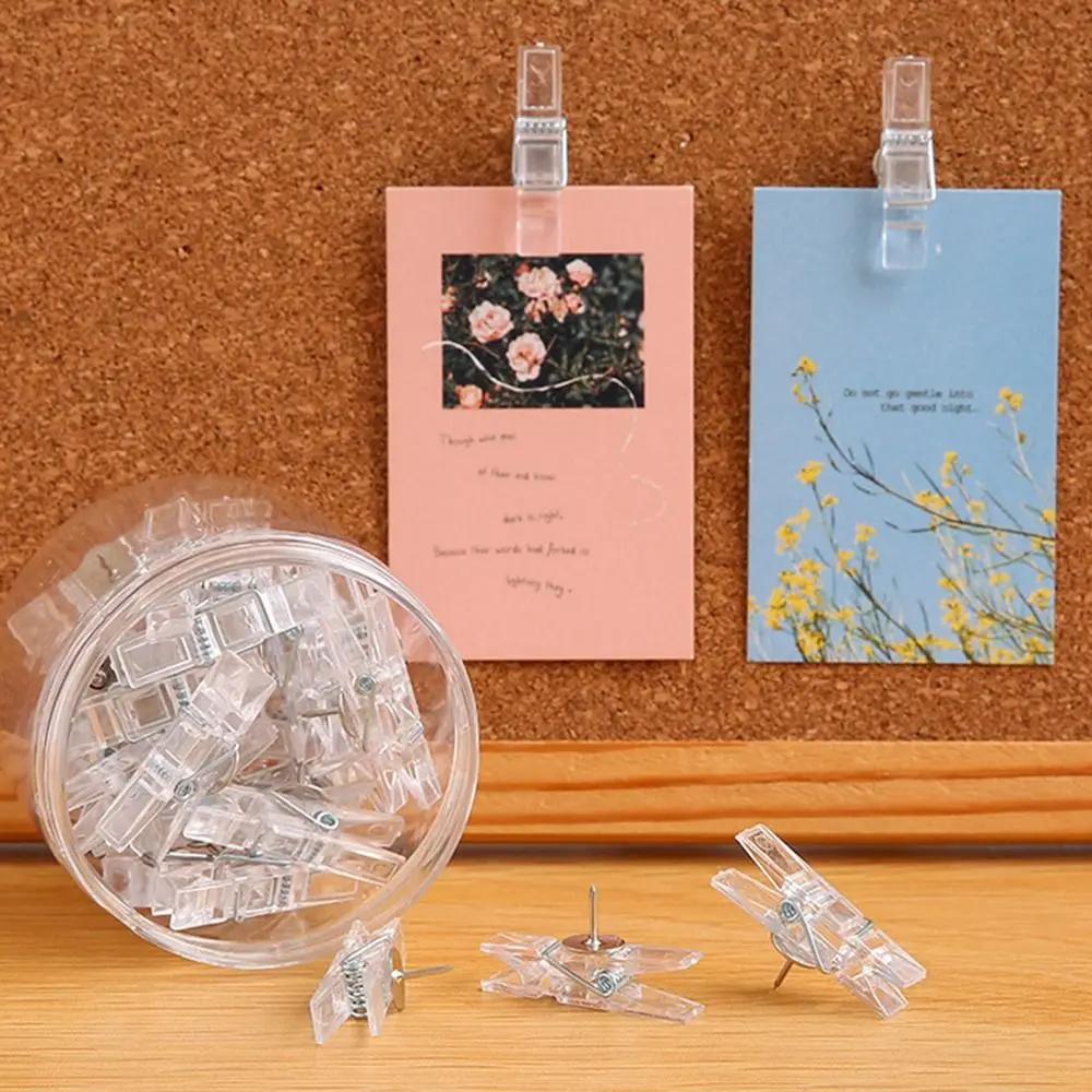 20 unids/caja Mini clavos de pulgar con Clip transparente, chinchetas transparentes portátiles duraderas, clavos de botón multifuncionales resistentes al desgaste
