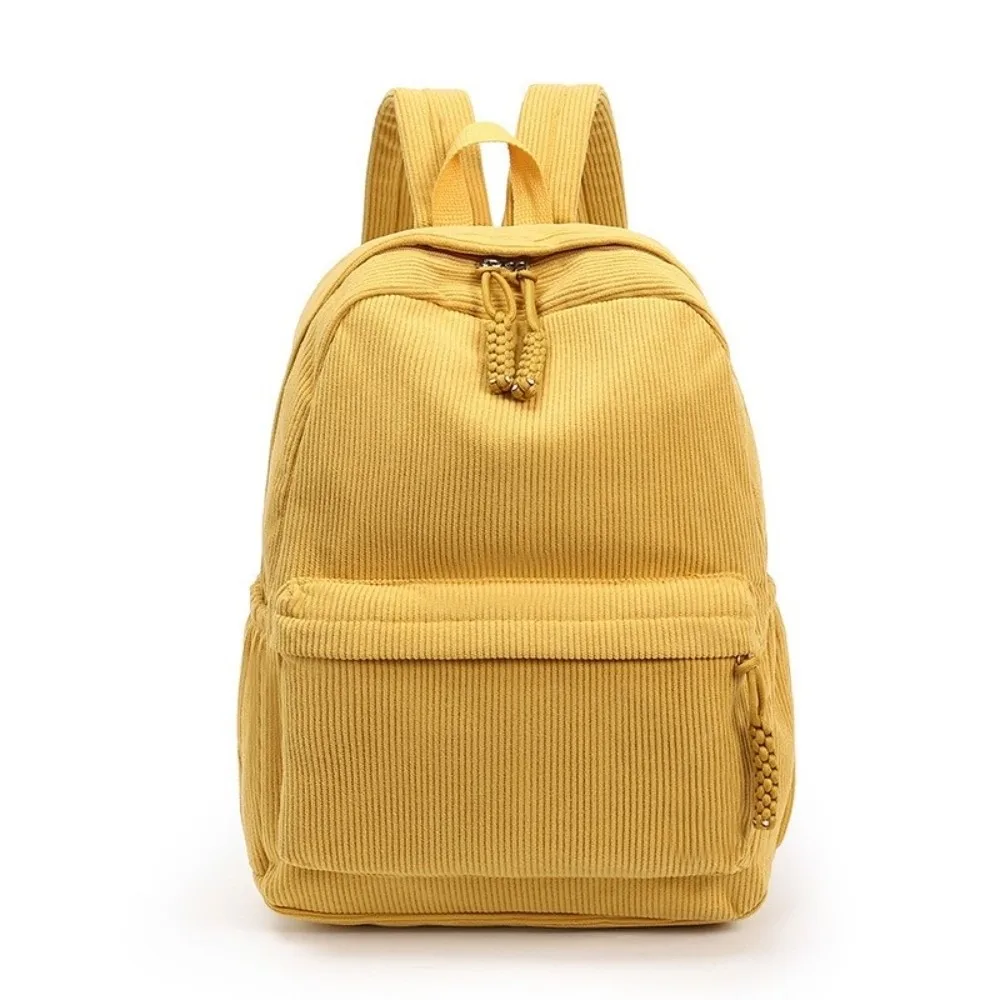 Lightweight Corduroy Backpack Large Capacity Solid Color Students School Bag Adjustable Shoulder Straps Japanese Style