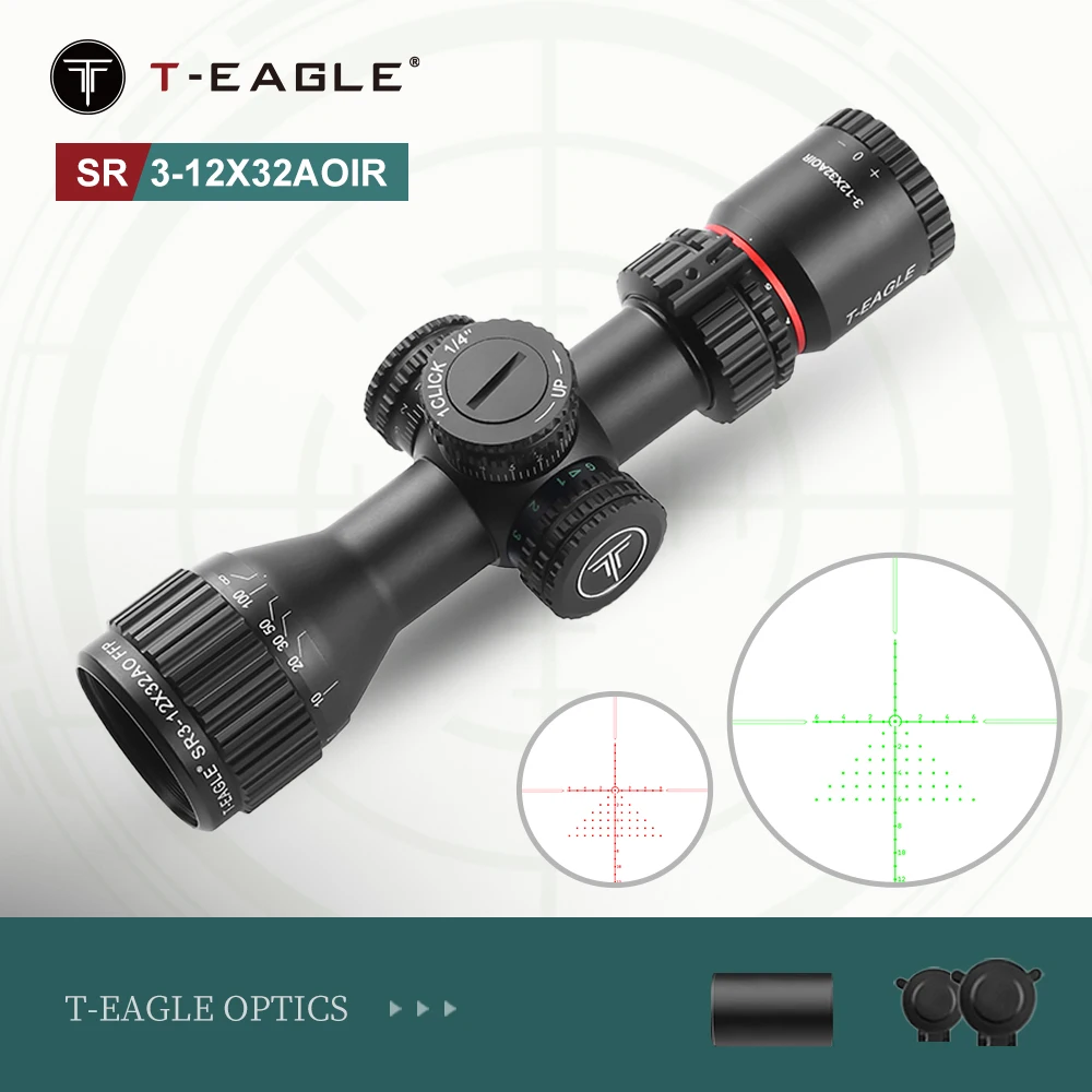 T-EAGLE SR 3-12X32 AO FFP Hunting Compact Optical Sight Tactical Riflescope With Red Green Illuminate Scopes Airgun Lunettes