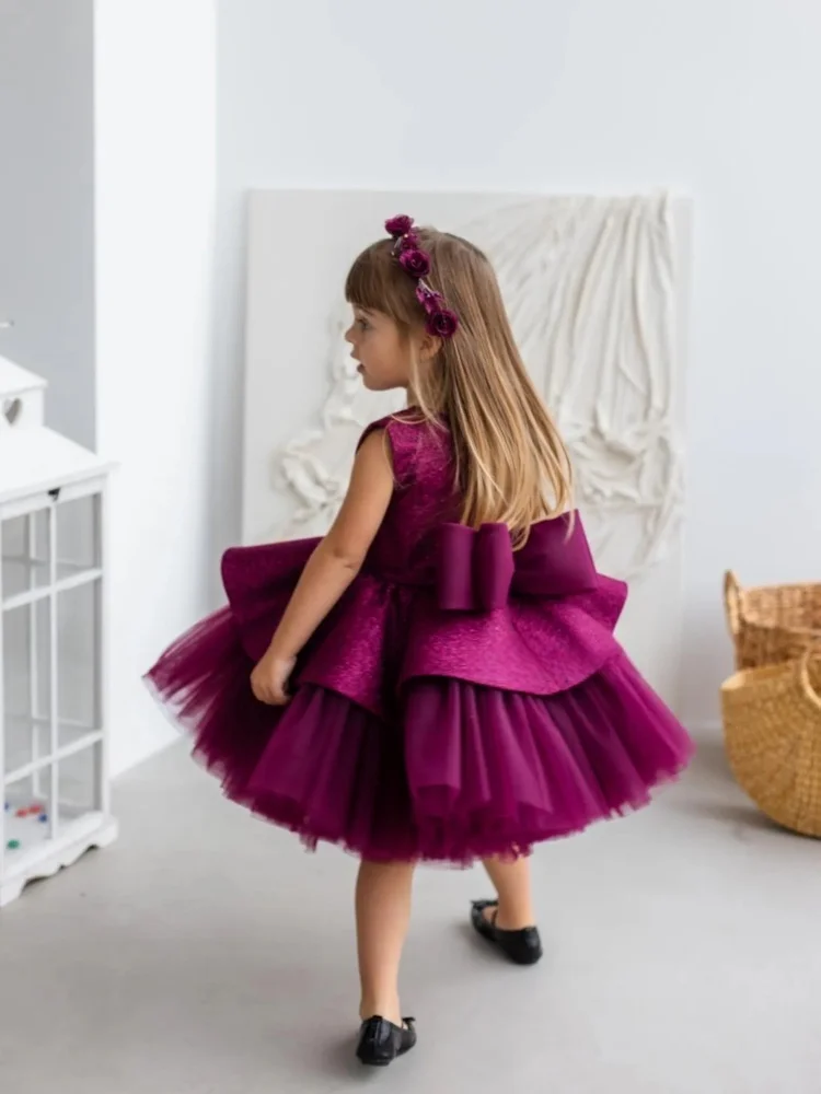 Glitter Pink Custom Flower Girl Dress Sleeveless Ruffle Puffy Tulle Tutu For Birthday Party Wedding Pageant