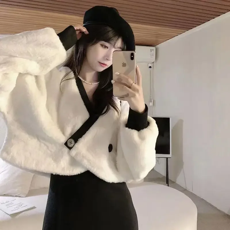 Herbst Winter Mäntel Frauen gemütlich warm elegant schöne koreanische Mode junge Stil Dame V-Ausschnitt weichen All-Match zarte einfache neue Jacken