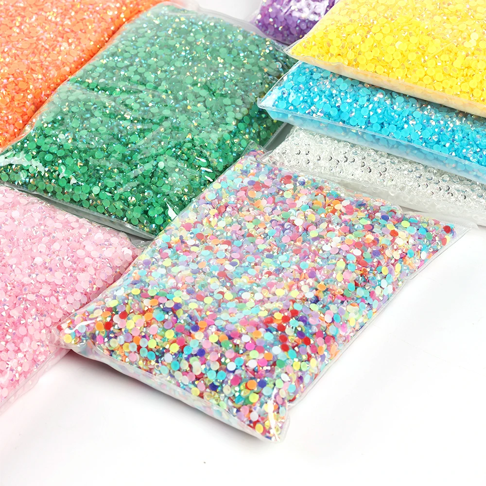 Wholesale Bulk Resin Rhinestone Jelly Color AB 2mm,3mm,4mm,5mm,6mm Facets FlatBack Nail Art Garment Decoration