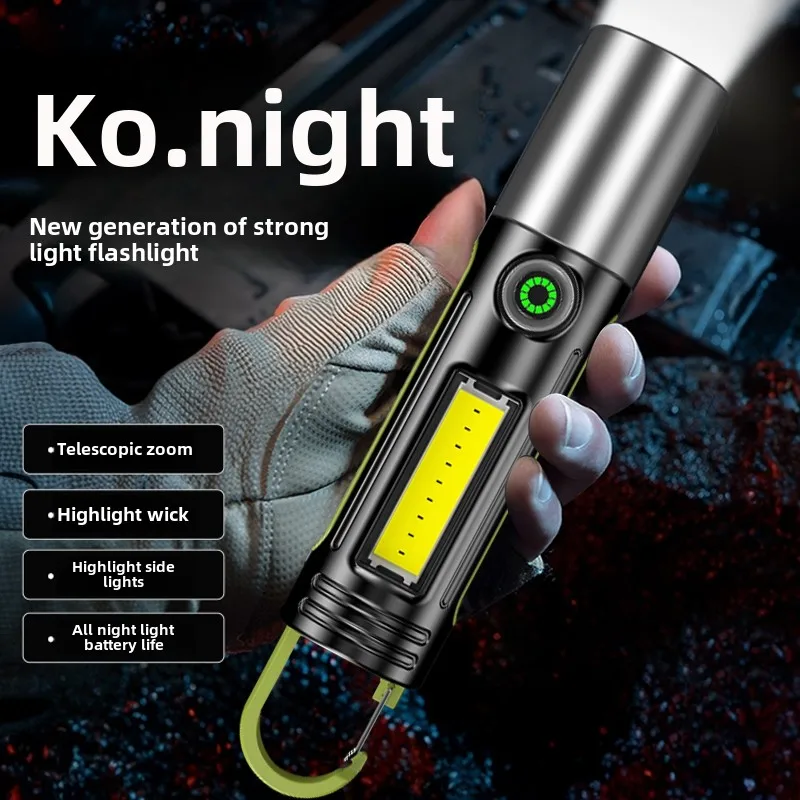

Strong flashlight, ultra bright long-range outdoor portable, multi speed adjustable, mechanical zoom, fast charging, waterproof