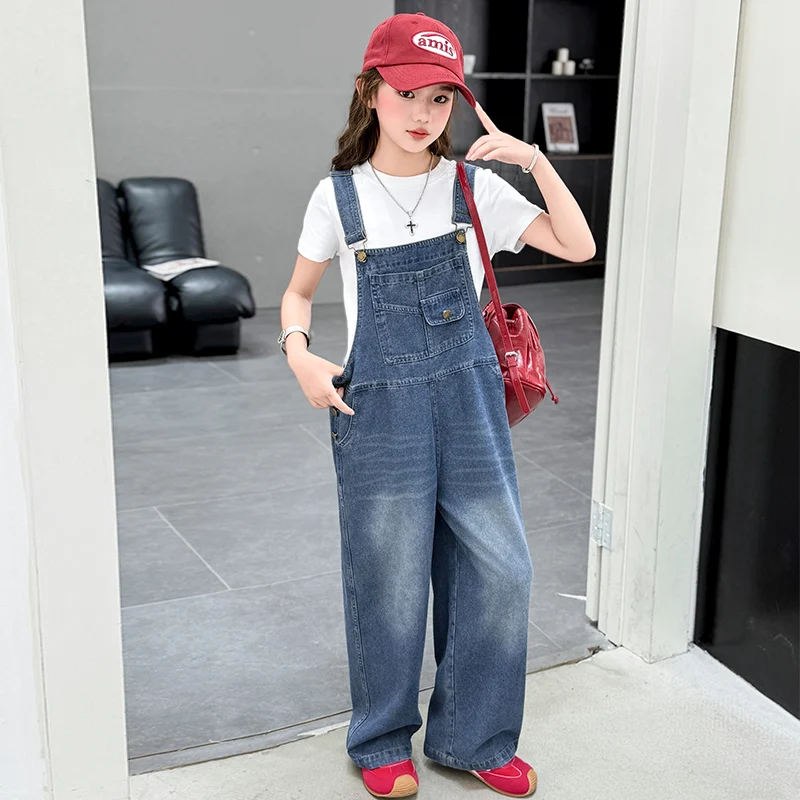 

Hot Sale Kids Denim Jumpsuit for Teens Girl Fashion Denim Overalls Child Casual Stylish Suspender Dungarees Jeans With Straps
