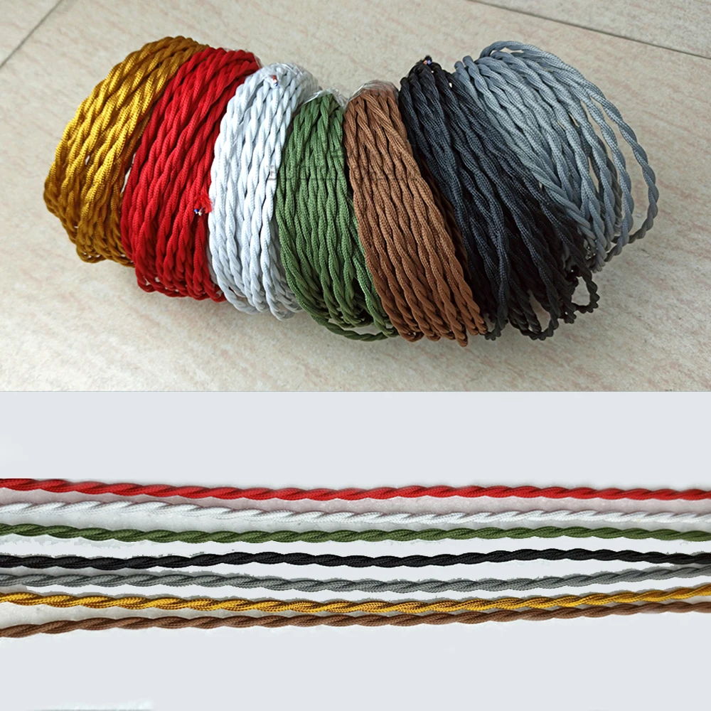 Câble Électrique Torsadé Vintage en Tissu Tressé, Fil Textile Tissé Flexible, 2 ou 3 Cœurs, pour Éclairage, DIY