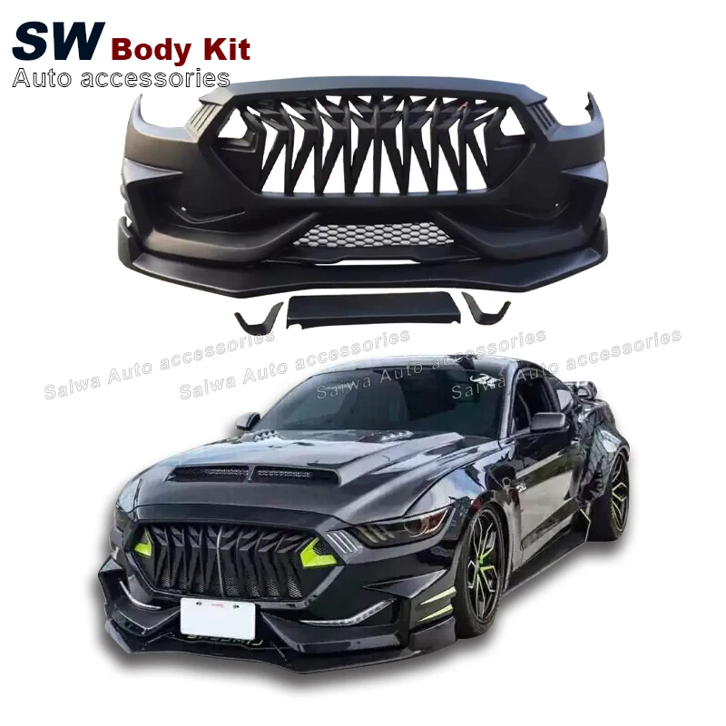 

Высокое качество, передний бампер в стиле для Ford Mustang 2015-2017, обновленная модификация с решеткой воздухозаборника, бампер, автозапчасти