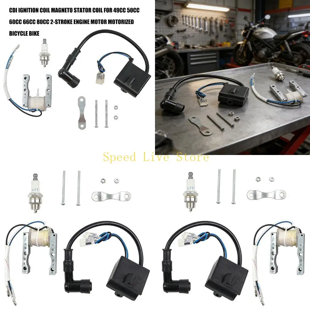 547C Complete Motorcycle Ignition System With Metal Coil And Plugs for 49cc 66cc 80cc 2-Strokes Engine