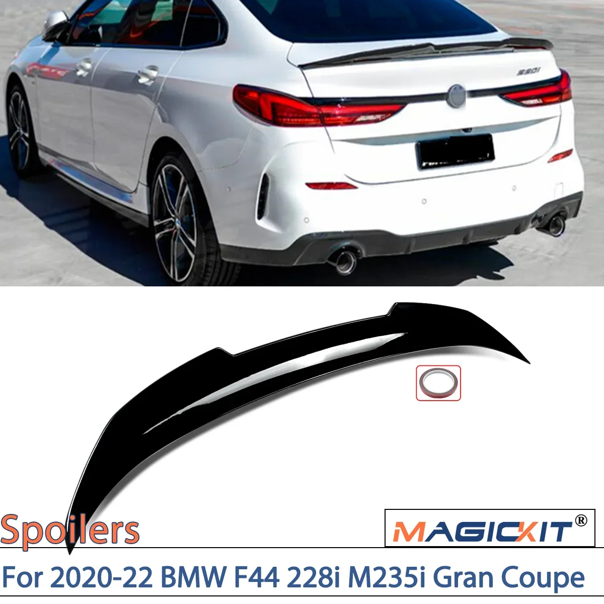 MAGICKIT For 2020-2022 BMW F44 228i M235i Gran Coupe Black PSM Style Highkick Trunk Spoiler CAR Accessories Rear Trunk