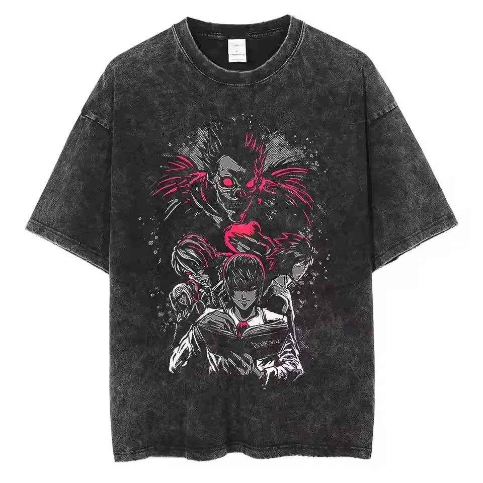 

Washed Death Note Anime Graphic Women Tee Shirt Homme New Clothing Short Sleeve Round Neck Printing Pullover T-Shirt
