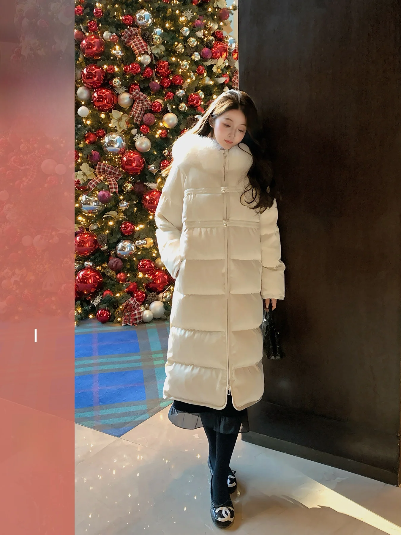 

New Chinese Sle Long Women's down Jaet White Du Feather 90% Filling Huangzuozuo Casual Coat with Fur Collar Warm