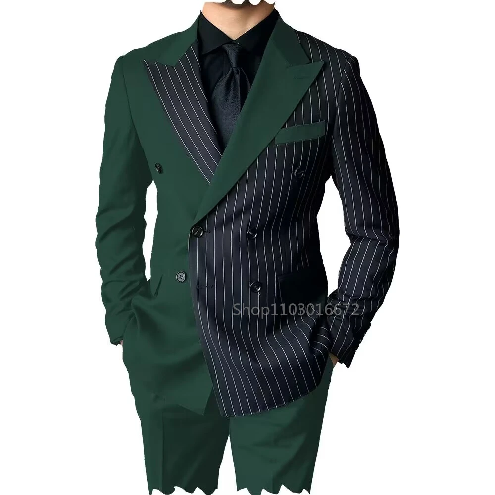 New Style Slim Fit Men Suits 2 Piece Groom Tuxedos Peak Lapel Double Breasted Blazer Pants Sets Prom Business Costume Homme