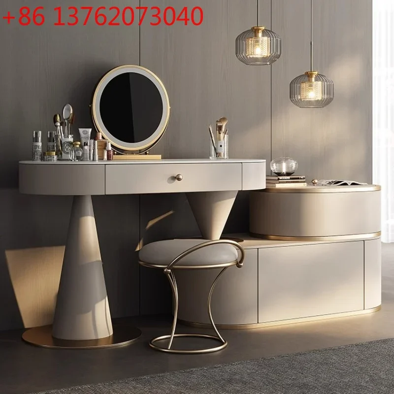 Luxury leather Toiletries Makeup vanity illuminated makeup dressing table dressers desk dresser with mirror Bedroom furniture
