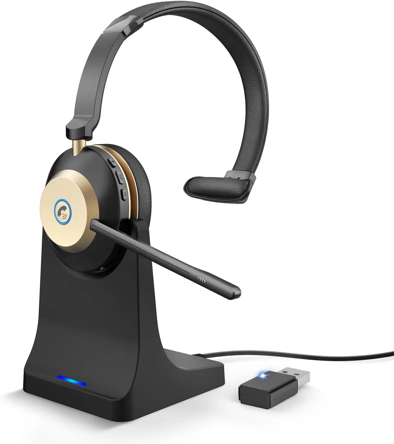 Wireless Headset with Mic, Noise Canceling Bluetooth Headphones, USB Dongle & Charging Base, 45H Battery for PC Laptop Phone Teams Zoom