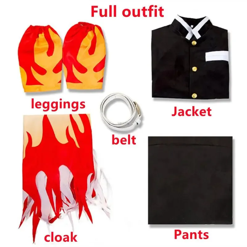 Kostum Cosplay Anime Rengoku Kyoujurou Seragam Kimono Pesta Anak-anak Dewasa Pakaian Pesta Natal Karnaval Halloween Gaun Hadiah