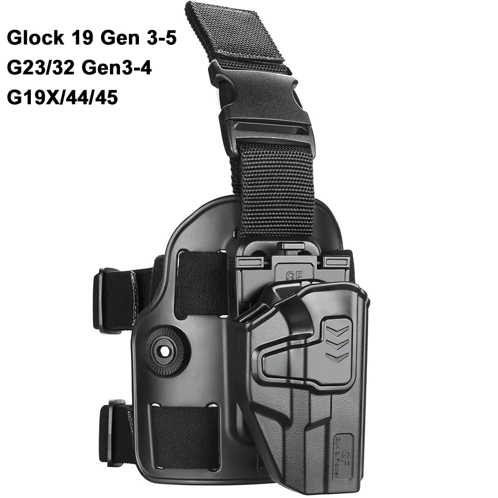 Level II Tactical Drop Leg Holster,Fit Glock 19 Gen 3-5 G23/32 Gen3-4,G19X/44/45,Right hand